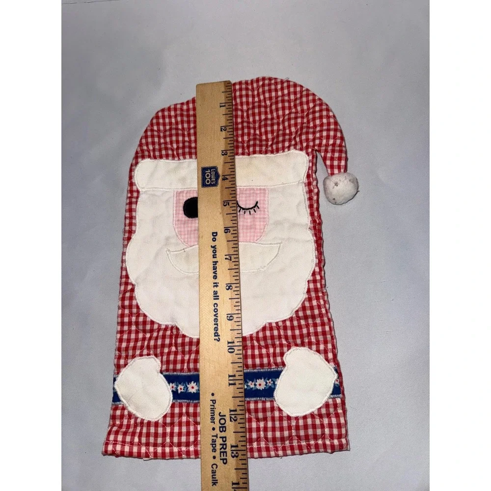 Vintage Sandra Claus Shoppe Quilted Santa Bottle Cover Red Gingham Winking MCM